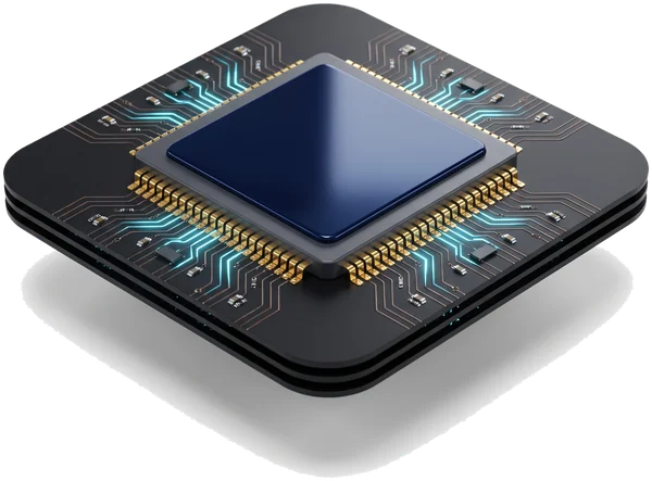 AI processor chip on a circuit board